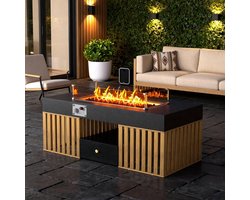 Buitenkachel Tafel - Terrashaard met Lade - Buiten Ontspannen - Gehard Glas Windscherm - 120 cm - Zwart