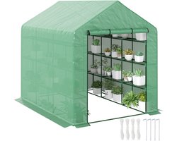 Buitenkas met 4 schappen, deur met ritssluiting en stalen frame, 244x180x210 cm, groen