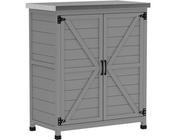 Buitenkast opbergkast tuingereedschapskast 79x43x92cm grijs weerbestendig ontwerp met werkblad en beschermvoeten stevig duurzaam houten frame modern minimalistisch design eenvoudig te monteren en schoon te maken geschikt voor tuin en balkon