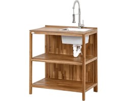 Buitenkeuken Eiland - Tuin Keuken - Buiten Koken - Met Kraan Wasbak - 80x50x133 cm - Bruin