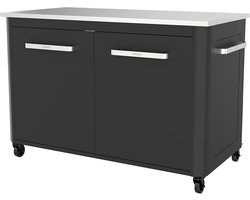 Buitenkeuken met Roestvrij Stalen Werkblad en Mobiele Trolley | Functionele Buiten Kookoplossing