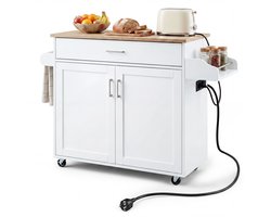 Buitenkeuken op Wielen – BBQ Trolley – Met Opbergkast & Planken – Werktafel voor Buiten – hout, MDF – Multifunctioneel – Wit