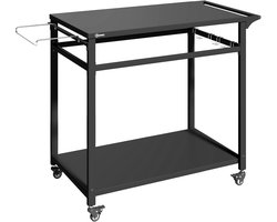 Buitenkeuken op Wielen – BBQ Trolley – Met Opbergkast & Planken – Werktafel voor Buiten – Staal & Metaal – Multifunctioneel – Zwart