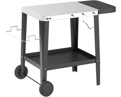 Buitenkeuken op Wielen – BBQ Trolley – Met Opbergkast & Planken – Werktafel voor Buiten – Staal & Metaal – Multifunctioneel – Zwart