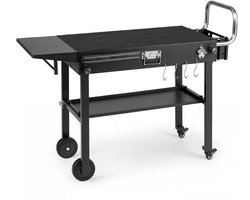Buitenkeuken op Wielen – BBQ Trolley – Met Opbergkast & Planken – Werktafel voor Buiten – Staal & Metaal – Multifunctioneel – Zwart