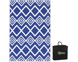 Buitenkleed 182x274cm, waterafstotend, kunststof kleed met draagtas, ideaal voor balkon & camping, blauw-wit