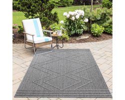 Buitenkleed, boho-design, grijs, geschikt voor terras, balkon of keuken, polypropyleen achterkant, afmeting: 160 cm x 230 cm
