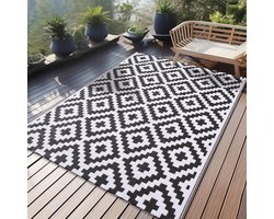 Buitenkleed - Buitentapijt - Tuintapijt - Outdoor Tapijt - Geschikt voor Binnen en Buiten - UV-bestendig, Omkeerbaar, Opvouwbaar, Wasbaar, Balkon, Tuintapijt voor Terras, Camping, Picknick - 120 x 180 cm - Zwart en Wit