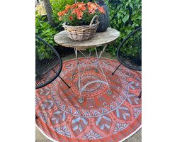 Buitenkleed diameter 176cm, oranje/creme/blauw