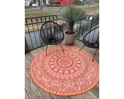 Buitenkleed diameter 180cm, oranje/roze/ivoor