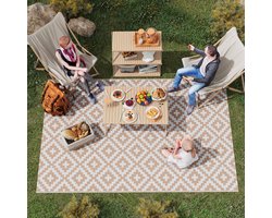 Buitenkleed Dubbelzijdig - Outdoor Tapijt Waterdicht Voor Camping En Tuin - 182x274 cm - Bruin Wit - Opvouwbaar