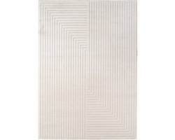 Buitenkleed NOVA – Indoor & Outdoor Vloerkleed– Japandi & Scandinavisch Design – Effen - 3D-Look - Weerbestendig & UV-proof - Creme- 160x230 CM