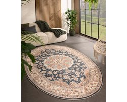 Buitenkleed ovaal Vintage - Valenca Nova goud/blauw 230x330 cm