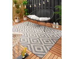 Buitenkleed ruiten Kjeld - blauw/crème 200x300 cm