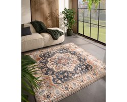 Buitenkleed vierkant Vintage - Valenca Fino goud/blauw 230x230 cm