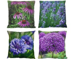Buitenkussen bloem paars L ass.