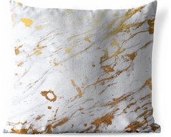 Buitenkussen - Marmer - Patronen - Goud - Wit - 45x45 cm - Weerbestendig