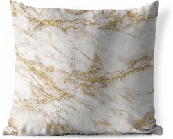 Buitenkussen - Marmer - Patroon - Wit - Goud - 45x45 cm - Weerbestendig