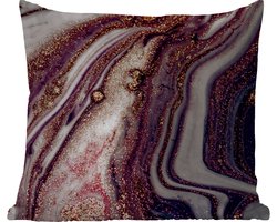 Buitenkussen - Marmer - Roze - Goud - Glitter - Marmerlook - 45x45 cm - Weerbestendig