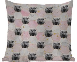 Buitenkussen - Schotse hooglander - Marmer - Zwart - Wit - 45x45 cm - Weerbestendig