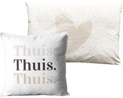 Buitenkussen Set van 2 voor Binnen en Buiten - tuinkussens - tuin - tuinaccessoires - tuininrichten - sierkussens - Thuis / Beige Hart - 40x40 cm - Dubbelzijdig Ontwerp