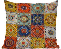 Buitenkussen - Vintage - Bloemen - Patroon - Wit - Oranje - 45x45 cm - Weerbestendig
