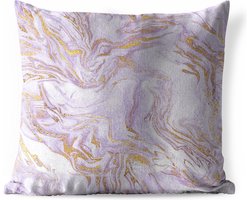 Buitenkussen Weerbestendig - Marmer - Lila - Goud - 50x50 cm