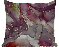 Buitenkussen Weerbestendig - Marmer - Rood - Paars - Goud - 50x50 cm