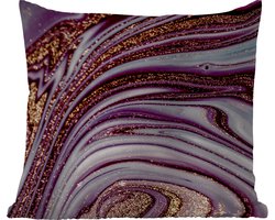 Buitenkussen Weerbestendig - Marmer - Roze - Goud - Glitter - Marmerlook - Luxe - 50x50 cm