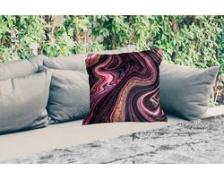 Buitenkussen Weerbestendig - Marmerlook - Roze - Paars - Goud - Luxe - Marmer - 50x50 cm