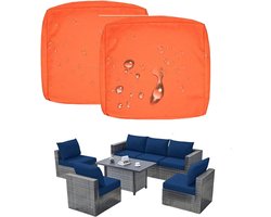 Buitenkussenhoes Waterdicht 2 Stuks Afneembare Tuinkussenhoes met Rits Wasbare Beschermhoes voor Bank Loungeset Terras Balkon Camping(Orange,60x60x10cm(2pc))