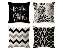 Buitenkussenhoezen Set van 4 - Boho Decoratieve Bankkussens voor Woonkamer of Terrasmeubilair - Perfect voor Woonkamer - Zwart/Wit - Set van 4
