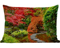 Buitenkussens - Bomen - Japans - Stenen - Pad - Natuur - 60x40 cm - Weerbestendig