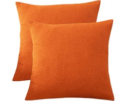 Buitenkussens Helder Oranje 45x45 cm Set van 2 - Effen Linnen Look Kleurrijk Thema Buitenkussentjes LiveOnce