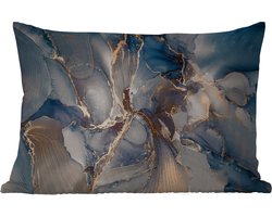 Buitenkussens - Marmer - Grijs - Blauw - Luxe - Goud - 60x40 cm - Weerbestendig