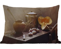 Buitenkussens - Stilleven - Pompoen - Knoflook - Pan - Tafel - 60x40 cm - Weerbestendig