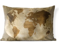 Buitenkussens - Tuin - Koperkleurige wereldkaart met structuurpatroon in ovalen 3D vorm - 60x40 cm
