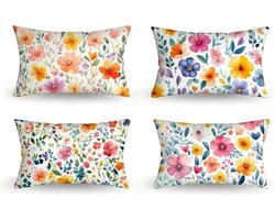 Buitenkussens Waterbestendig - Decoratieve Kussens - Terras Aankleden - Bloemenprint Design - Set van 4 - Multicolor