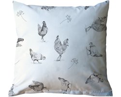 Buitenkussens waterbestendig - Tuinkussens 50x50 - buitenkussens met kippen grijs - sierkussens voor tuin - tuinkussen met unieke print - wasbare tuinkussenhoes