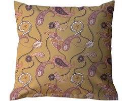 Buitenkussens waterbestendig - Tuinkussens 50x50 - Buitenkussens paisley okergeel - Sierkussens voor tuin - tuinkussen met unieke print - wasbare tuinkussenhoes