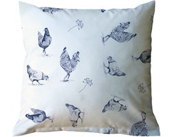 Buitenkussens waterbestendig - Tuinkussens 50x50 - Moederdag - buitenkussens met kippen blauw - sierkussens voor tuin - tuinkussen met unieke print - wasbare tuinkussenhoes