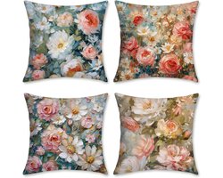 Buitenkussens Waterdicht - Tuinkussens Decoratief - Buiten Leven - Fluweel Zonder Vulling - 4 Stuks 60x60cm - Roze Print