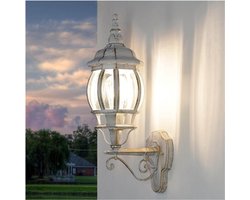 Buitenlamp Brest White Gold - Wandlamp IP44 - Rustieke Tuinlamp - Klassieke Buitenverlichting - E27 Fitting - Waterdichte Lamp Voor Gevel Tuin Huis Binnenplaats