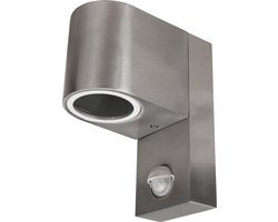 Buitenlamp met Bewegingssensor OVAL-E - Tuinverlichting - Buitenverlichting met IP44 - Muurlamp 1x GU10 - Wandlamp buiten - Geborsteld Aluminium