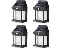 Buitenlamp op Zonne Energie - 4 Stuks - Met Bewegingssensor - Lantaarn - Tuinverlichting - Tuinverlichting op Zonne Energie - Solar Buitenlamp - Solar Tuinverlichting - Buitenverlichting - Zwart