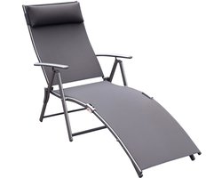 Buitenligstoel 137×63,5×100,5 cm grijs metalen frame relaxstoel tuinstoel stoel voor middagrust opvouwbaar ontwerp stabiel duurzaam eenvoudig te reinigen voor tuin balkon camping strand zwembad