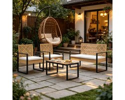 Buitenmeubelset met kussen 4 stuks Crème - moderne stevige tuinset - slanke patio meubels - balkon zitplaatsen - dek decor