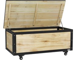 Buitenopbergbox 121 liter 100×50×43 cm houtkleur, hout, opbergbox met wielen, tuinopbergbox, opbergbak voor buiten, stevig en duurzaam, eenvoudig ontwerp, praktisch en mooi, voor tuin, terras en balkon