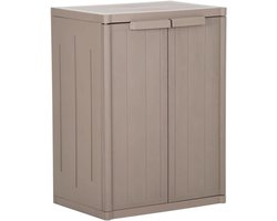 Buitenopslag, tuinkast, weerbestendig, outdoor, balkonkast, terraskast, geschikt voor garage, tuin, terras, werkplaats, bruin, 65 x 45 x 88 cm, PP houtlook
