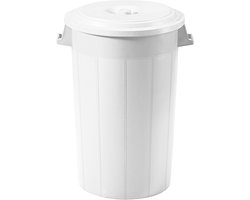 Buitenprullenbak - 100 liter - Afvalbak buiten - Afvalton met deksel - Vuilnisbak - Afvalemmer - Wit